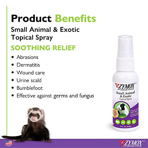 Zymox Small Animal & Exotic Topical Spray 2 Oz. Supports Healthy Skin For Dog Cat Rabbit Guinea Pig Ferret Hamster Chinchilla Monkey