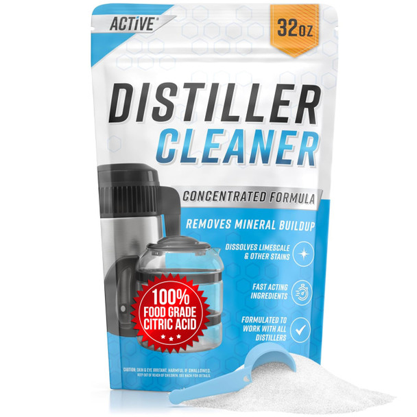ACTIVE Distiller Descaler Citric Acid Cleaner - 2 Lb Bulk for Cleaning Water Distillers, Pure Citrus Acid Crystals Universal Residue Descaling Portable Distiller, Kettle, Boiler, Dispenser