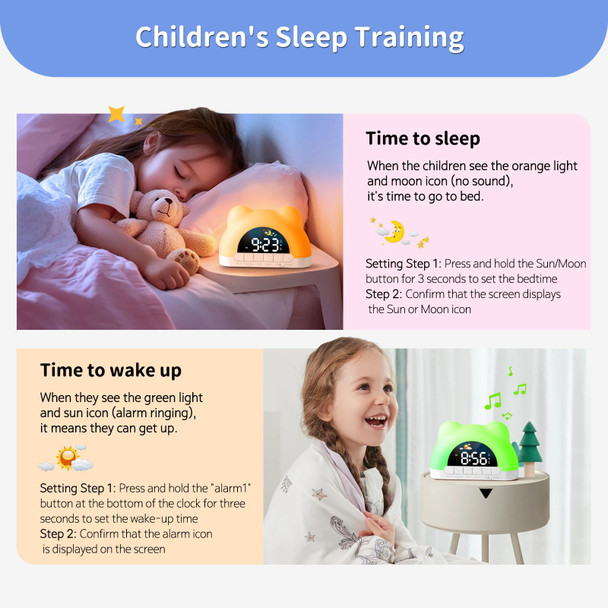Hournor Kids Alarm Clock Ok to Wake Alarm Clock for Kids Toddlers Sleep Training Clock with 12 Colors Night Light for Bedroom Sound Machine Birthday Gift for Boys Girls Children(Adapter Include)