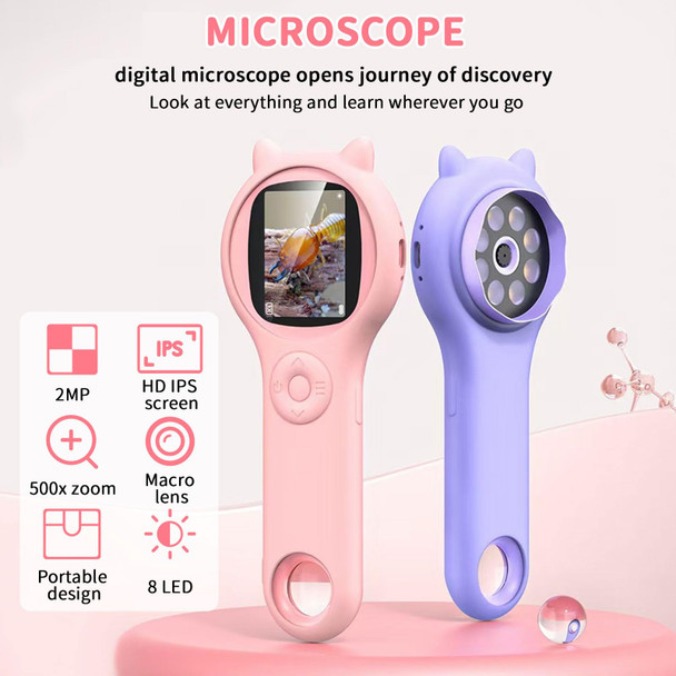 Microscope Digital Microscope Holding Magnifying Glasse 2  IPS Eye-Protecting Screen 2 MP  4 Zoom Buttons 500x Magnification 8 LED Lights Christmas Birthday Edu Gifts.