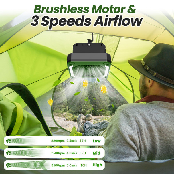 20000mAh Portable Fan Rechargeable with Solar Panel 2-in-1 3 Speeds Cordless Battery Powered Fan with Led LanternTimer Quiet USB-C Table Fan for Travel Tent Hurricane Office Home Bedroom(Green)