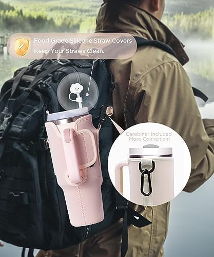 dabria Water Bottle Carrier Bag with Phone Pocket for Stanley 40 oz Tumbler Neoprene Water Bottle Holder Pouch with Adjustable Strap Bollus with Straw Cover for Stanley Cup Accessories