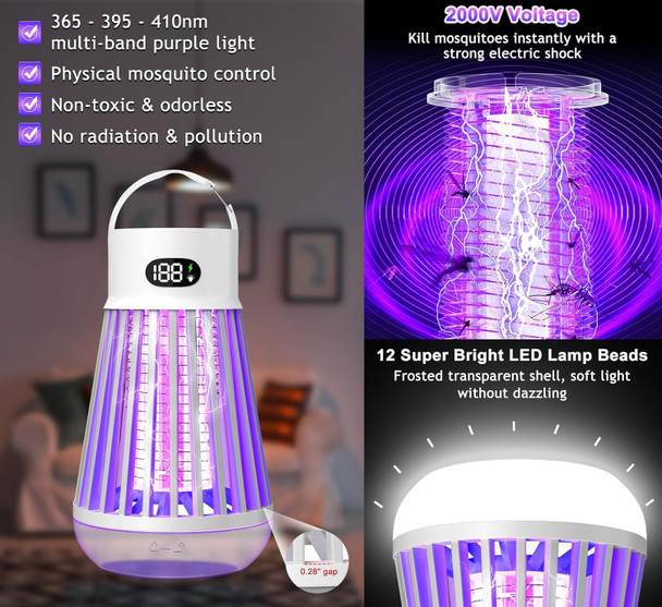DWcom Trap Store Bug Zapper Indoor Outdoor Mosquito Zapper LED Rechargeable Fly Zappers Mosquito Killer Lamp with Storage Box  Waterproof 2000V Bug Light Trap for Home Kitchen Backyard Garden Camping Patio