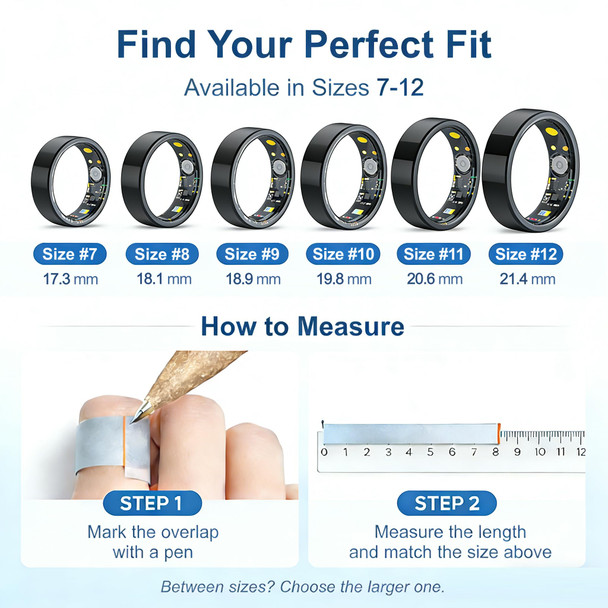 Smart Ring Health and  Fitness Tracker for Men and  Women Heart Rate SPO₂ Sleep and  Activity Monitoring  IP68 Waterproof Long Battery Life Family Care Mode No Subscription Fee (Black, 10)