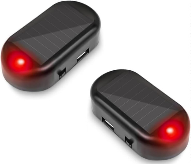 Shudyear Car Solar Power Simulated Dummy Alarm Anti-Theft LED Flashing Security Light Fake lamp with USB Charger Port car security Accessories Universal for Most Cars(2pcs Red)