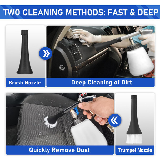 RVGIVE Car Cleaning Gun with Foam Bottle 2 Set Nozzle High Pressure Air Blow Gun Interior Car Cleaning Kit Interior Car Cleaning for Vehicle Upholstery Carpet Seat
