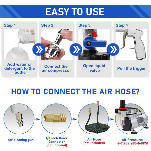 RVGIVE Car Cleaning Gun with Foam Bottle 2 Set Nozzle High Pressure Air Blow Gun Interior Car Cleaning Kit Interior Car Cleaning for Vehicle Upholstery Carpet Seat