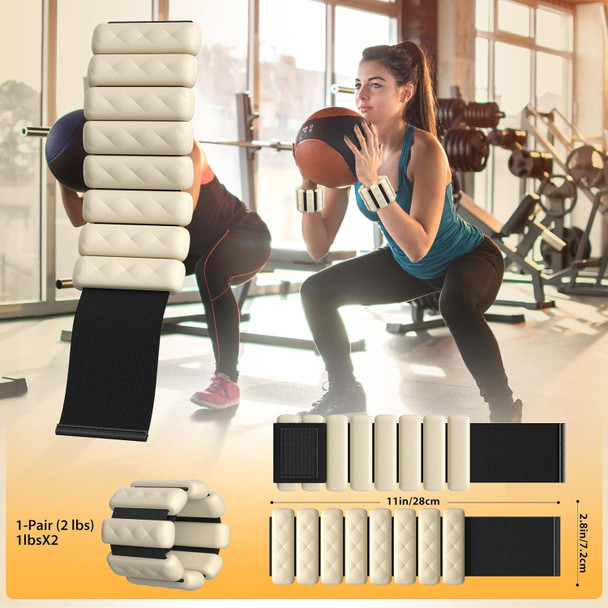 PENOMO Pilates Wrist and Ankle Weights for Women - Adjustable Weighted Bangles for Men, 2 lbs Weighted Arm Bands Foot Leg Weights for Walking, Yoga, Training, Exercise, Running, Set of 2 (1LB Each) - Light Beige