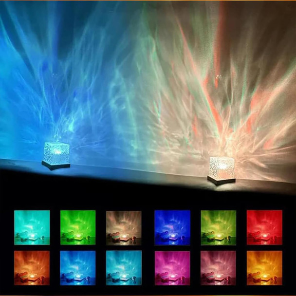Growalleter Ocean Wave Projector Light 16-Color LED Cube Lamp with Remote 3D Water Ripple Projection Romantic Ambient Lighting for Kids Room Relaxation Bedroom Bathroom and Night Light