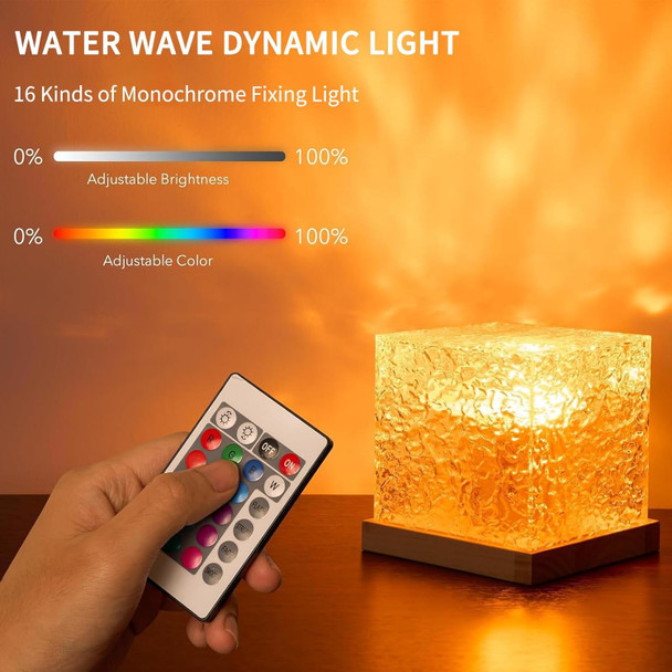 Growalleter Ocean Wave Projector Light 16-Color LED Cube Lamp with Remote 3D Water Ripple Projection Romantic Ambient Lighting for Kids Room Relaxation Bedroom Bathroom and Night Light