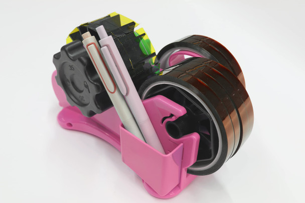 Enskatec Heat Tape Dispenser Sublimation with Compartment Slots Semi Automatic Multiple Roll Cut 1" & 3" Core Double Reel Cores Sublimation for Heat Transfer Tape Pink