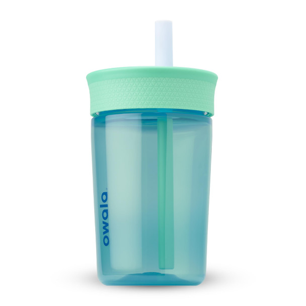 Owala Kids Insulation BPA-Free Plastic Tumbler with Spill Resistant Flexible Straw Easy to Clean Kids Water Bottle Great for Travel Dishwasher Safe 15 Oz Teal and Aqua (The Blues)