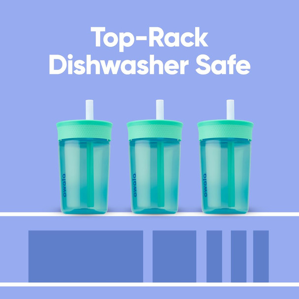 Owala Kids Insulation BPA-Free Plastic Tumbler with Spill Resistant Flexible Straw Easy to Clean Kids Water Bottle Great for Travel Dishwasher Safe 15 Oz Teal and Aqua (The Blues)