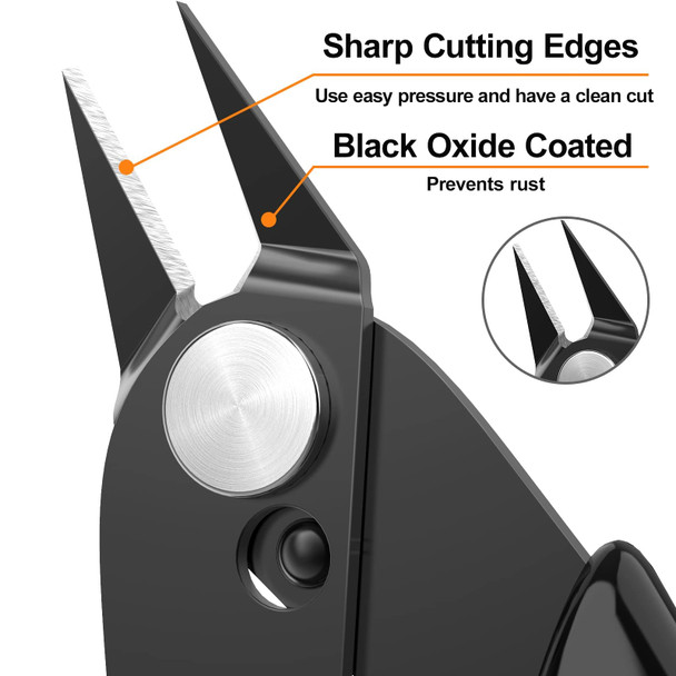 BOENFU Wire Snips 5 Inch Jewelry Wire Cutters Model Snips Hobby Clippers Micro Flush Cutters for Plastic Zip Ties 3d Printer FilamentJewelry Making Electronics Black