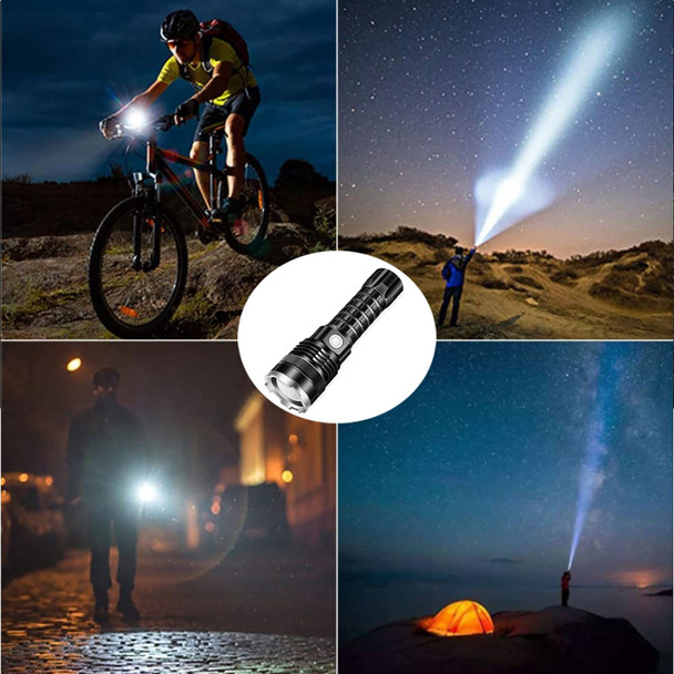 12000 Lumen LED Flashlight Rechargeable Tactical Flashlights High Power Torch Zoomable 5 Modes Waterproof Handheld Torch Light for Outdoor Camping Emergency