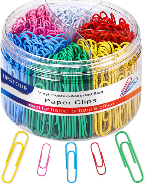 Vinaco Paper Clips Colorful 400PCS Medium and Jumbo（1.3 inch & 2 inch） Paper Clips Durable and Rustproof Coated Large Paperclips Great for Office School Document Organizing (Multicolored)