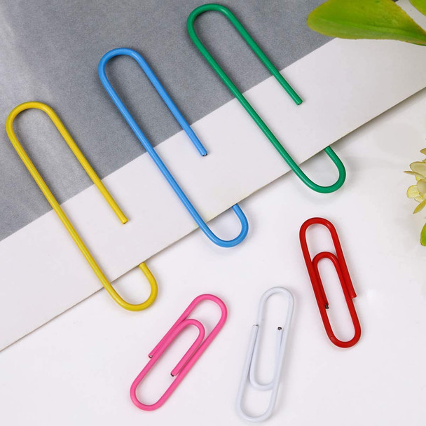 Vinaco Paper Clips Colorful 400PCS Medium and Jumbo（1.3 inch & 2 inch） Paper Clips Durable and Rustproof Coated Large Paperclips Great for Office School Document Organizing (Multicolored)