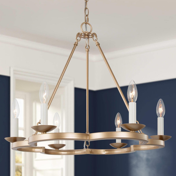 classy leaves Gold Chandeliers for Dining Room 6-Light Wagon Wheel Chandelier with White Candle Modern Chandelier Light Fixture Island Light for Kitchen Island Living Room Bedroom
