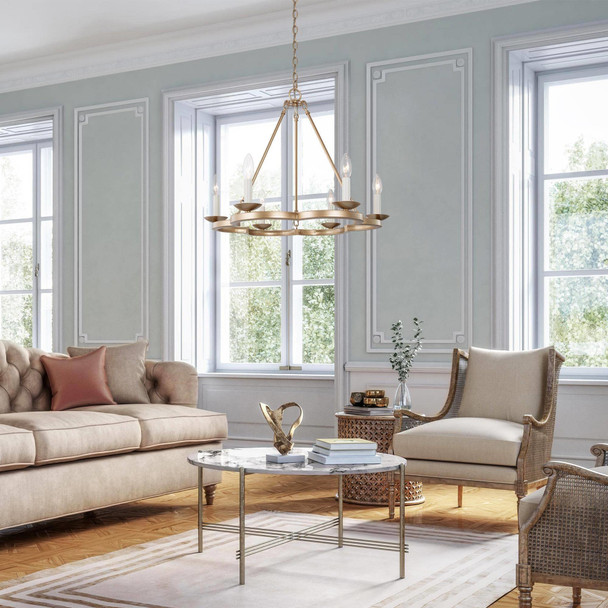 classy leaves Gold Chandeliers for Dining Room 6-Light Wagon Wheel Chandelier with White Candle Modern Chandelier Light Fixture Island Light for Kitchen Island Living Room Bedroom