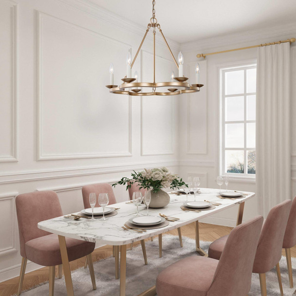 classy leaves Gold Chandeliers for Dining Room 6-Light Wagon Wheel Chandelier with White Candle Modern Chandelier Light Fixture Island Light for Kitchen Island Living Room Bedroom