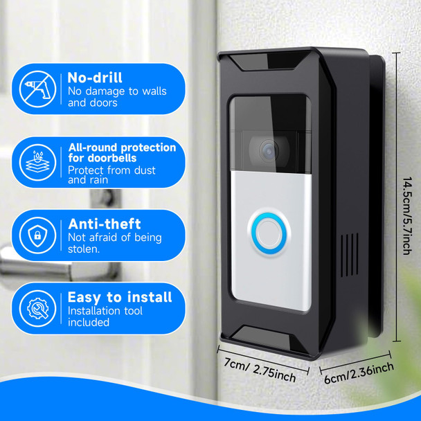 Anti-Theft Video Doorbell Mount Compatible with Ring/Blink Wireless Camera Doorbell Adjustable Angle Mount No-Drill Battery Doorbell Bracket Accessories for Houses Apartments Businesses