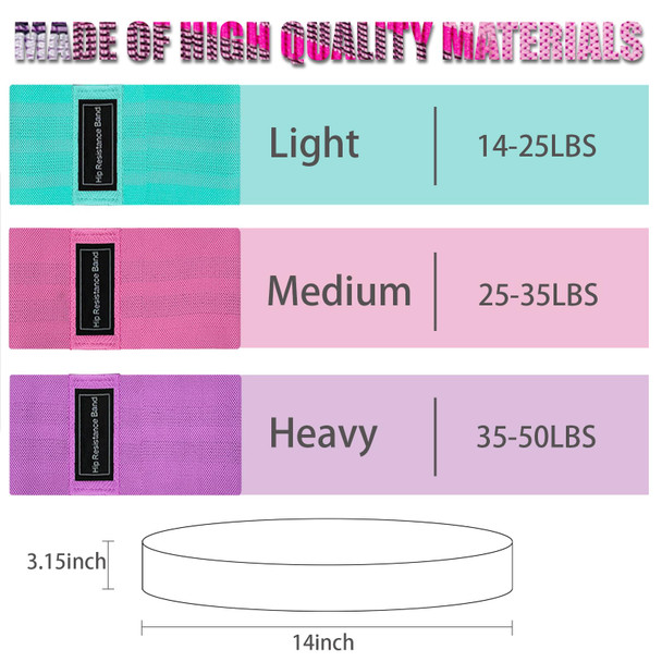 Exercise Bands 3 Levels Fabric Resistance Bands for Working Out Workout Bands Resistance for Women & Men Multi-Colored Fabric Booty Bands (Pink)
