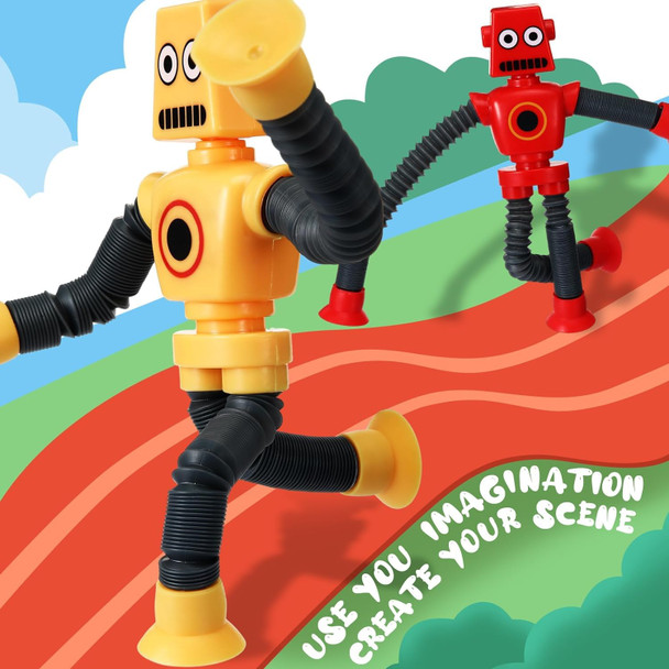 Invite 4 Pack Telescoping Suction Cup Robot Giraffe Toys Toddler Sensory Pop Tube Toys Fidget Toys for Anxious Children(Robot 3pcs & Giraffe 3pcs)