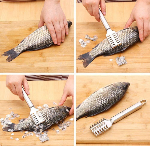Pack 1 Stainless Steel Fish Scale Remover Fish Scale Peeler Fish Skin Scraper with Sawtooth for Fish Skin Easy Scales Cleaning Kitchen Tool with Hanging Hook