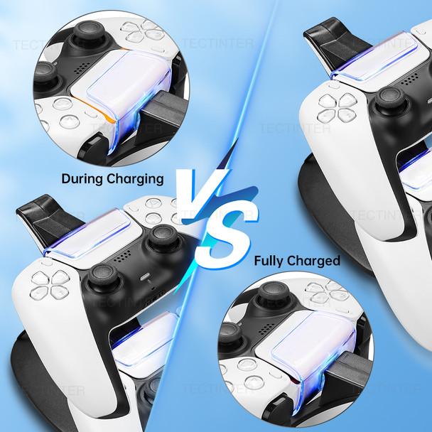 TECTINTER For PS5 Controller Type-C Dual Sense Charging Station Dual Charging Dock Charger Stand for PlayStation 5 Accessories - WHITE