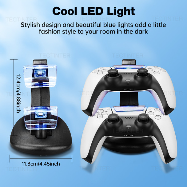 TECTINTER For PS5 Controller Type-C Dual Sense Charging Station Dual Charging Dock Charger Stand for PlayStation 5 Accessories - WHITE