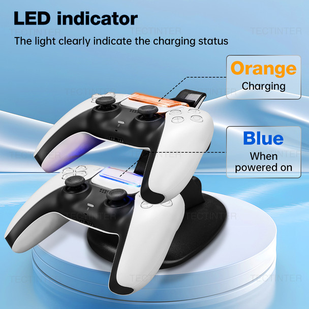 TECTINTER For PS5 Controller Type-C Dual Sense Charging Station Dual Charging Dock Charger Stand for PlayStation 5 Accessories - WHITE