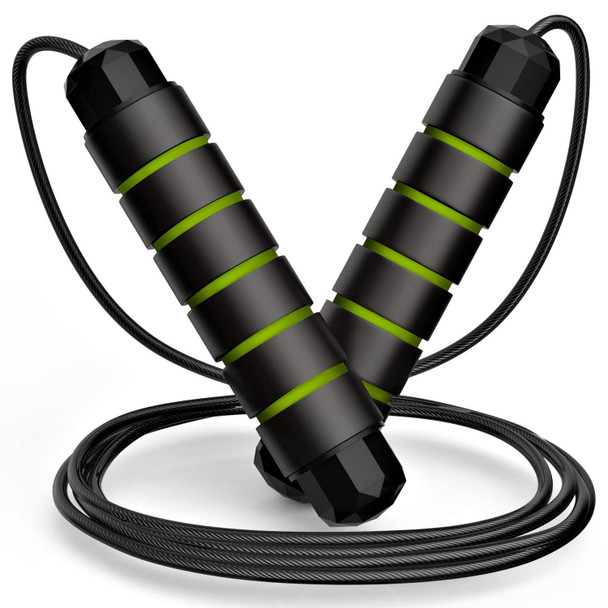 Jump Rope, Tangle-Free Rapid Speed Jumping Rope Cable with Ball Bearings for Women, Men & Kids, Adjustable Steel Jump Rope with Foam Handles for Home Gym Exercise Fitness Workout Equipment & Slim Body - Green