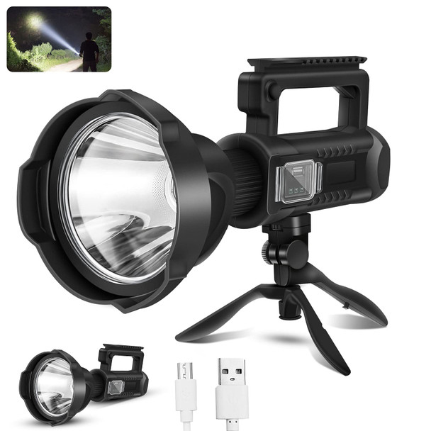 Rechargeable Spotlight Flashlight 100000 Lumens with Tripod IPX5 Waterproof Handheld Spotlight 4 Modes Search Light for Camping Fishing Hunting Hiking Emergency&Other Outdoor Activities