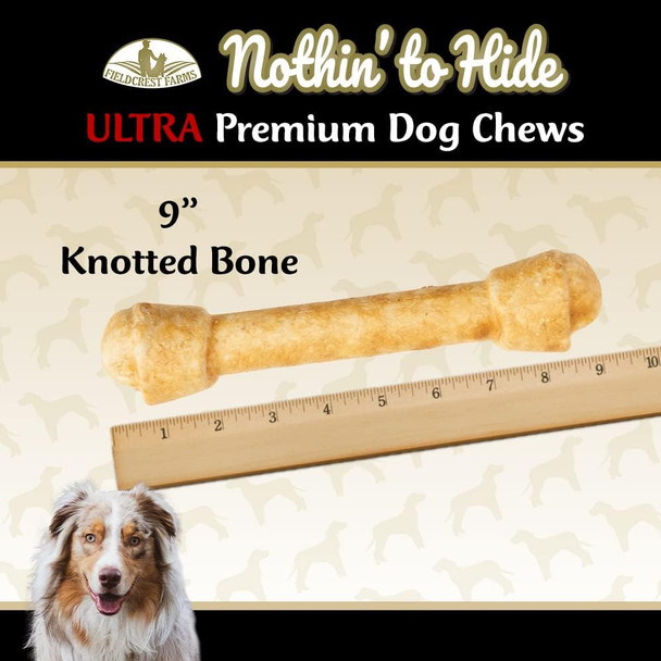 Fieldcrest Farms Nothing to Hide Natural Rawhide Alternative 9'' Knotted Bone for Dogs - Premium Grade Easily Digestible Dog Chews - Ultimate Dog Bones for Aggressive Chewers (1 Count)