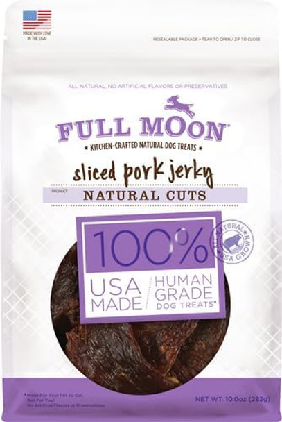 Full Moon Natural Cut Pork Jerky Healthy All Natural Dog Treats Human Grade Grain 10 oz