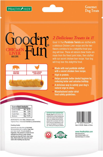 Good 'n' Fun Rawhide Twists, Chicken Liver Recipe, 6-Count