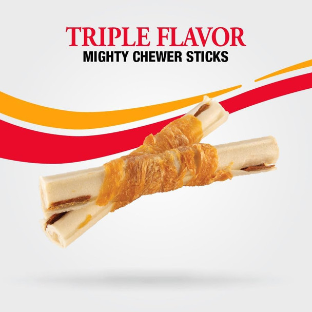 Good 'n' Fun Triple Flavor Mighty Chewer Sticks, 18 Count, Rawhide Chews for All Dogs