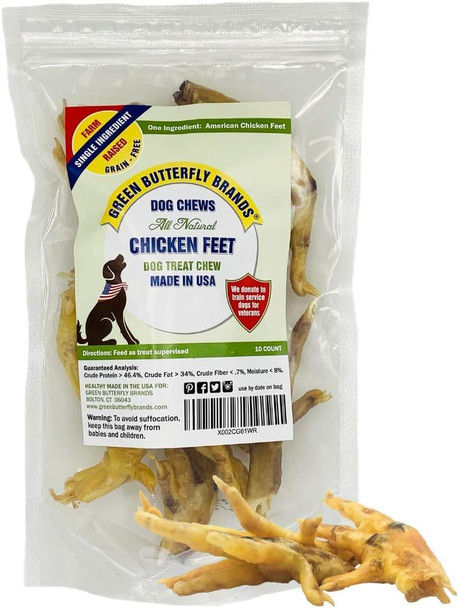 Dog Chews – Chicken Feet for Dogs Sourced and Made in USA. Single Ingredient All-Natural Dog Dental Chew. Chicken Feet Dog Treats Rich in Glucosamine for Joint Health 10 Pack