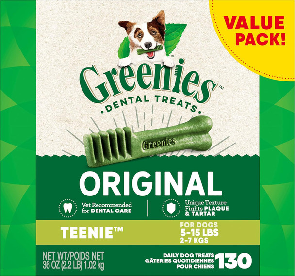 Greenies Original Teenie Natural Dental Care Dog Treats, 36 oz. Pack (130 Treats)