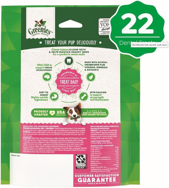 Greenies Puppy Teenie Size Natural Dental Dog Treats, 6 oz. Pack (22 Treats)