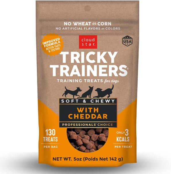 Cloud Star Tricky Trainers Dog Treats Variety Pack with Training Pouch – Peanut Butter, Cheddar, Liver, and Salmon Flavors – Soft, Low-Calorie Training Treats for Dogs and Puppies