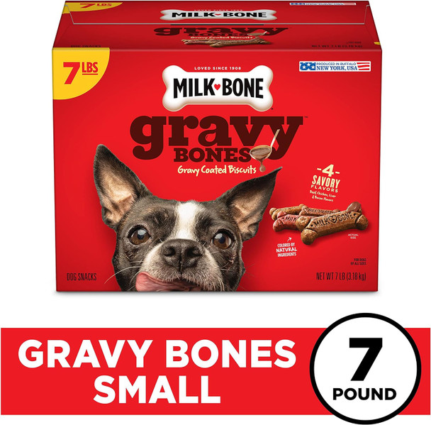 Milk-Bone Gravy Bones Dog Treats with 4 Savory Meat Flavors Coated in Gravy, 7 Pound