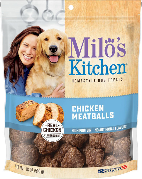 Milo's Kitchen Homestyle Dog Treats, Chicken Meatballs, 18 Ounce, High Protein, No Artifical Flavors