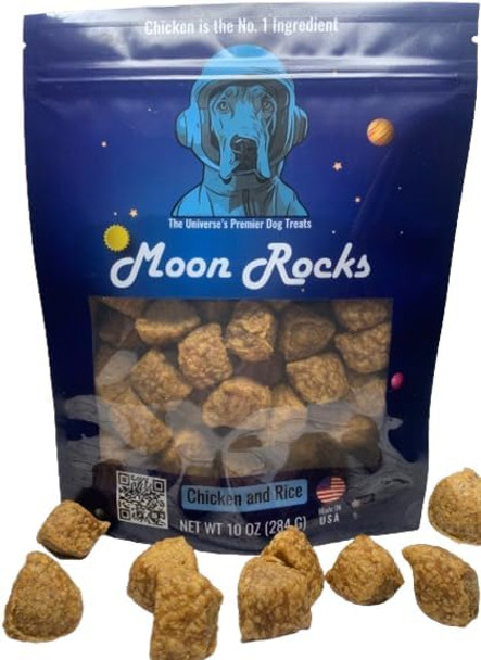 Moon Rocks Premium Chicken Dog Treats Natural Chicken Flavor Chewy Texture 10 oz Bag