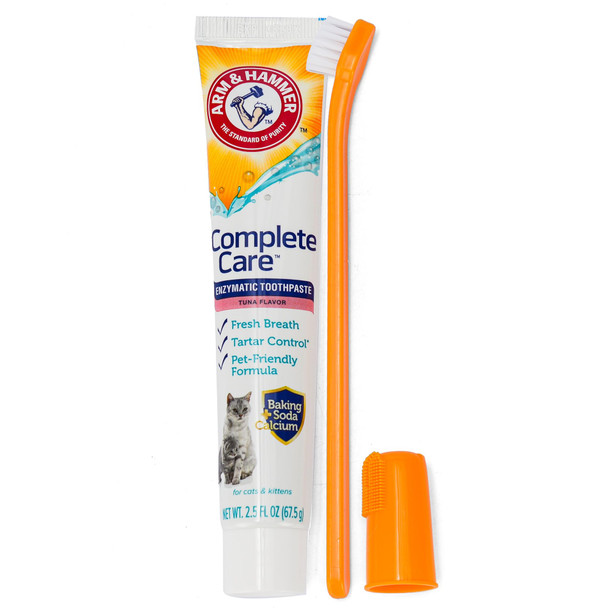 Arm & Hammer Complete Care Cat Dental Kit Tuna Flavor Enzymatic Cat Toothpaste DualHead 2.5 Oz