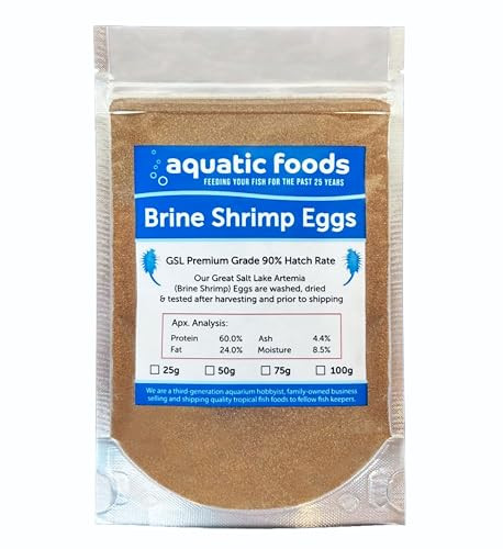 Aquatic Foods Inc. Brine Shrimp Eggs Premium Grade 90% Hatch Rate Great Salt Lake .88Oz 25 Grams