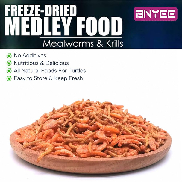 Bnyee Aquatic Turtle Medley Food Freeze Dried Shrimp & Mealworms For Aquatic