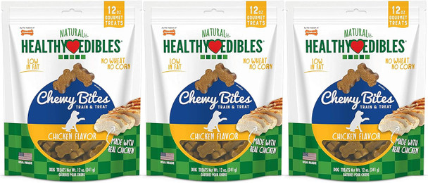 Nylabone 3 Pack of Chicken Flavor Natural Healthy Edibles Chewy Bites, 12 Ounces Each, Grain-, Made in The USA