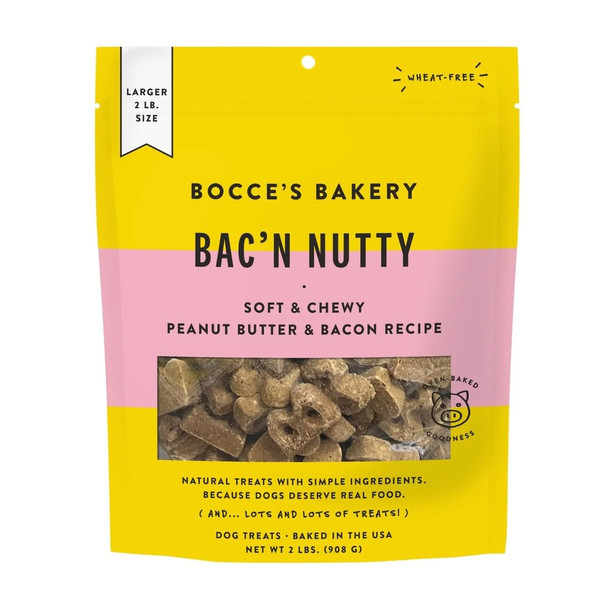 Bocce's Bakery Bac' N Nutty Soft & Chewy Peanut Butter & Bacon Recipe 2 Lb Pack Of 1