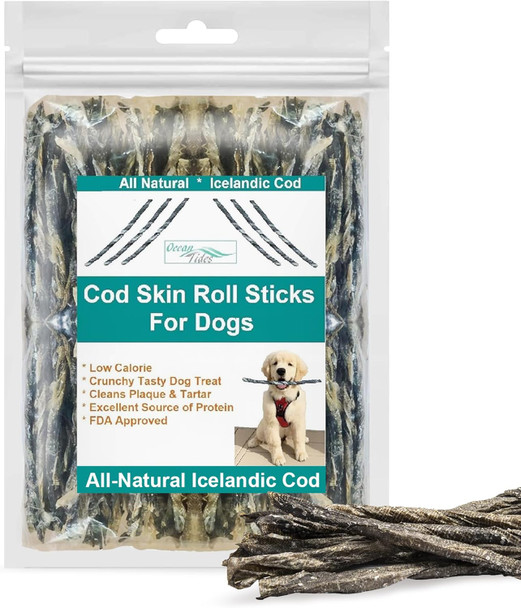 Ocean Tides Icelandic Atlantic Cod Fish Skin Treats for Dogs and Cats Dried Lean Crunch Sticks Chews Ocean Tides Icelandic Atlantic Cod Fish Skin Treats for Dogs and Cats Dried Lean Crunch Sticks Chews